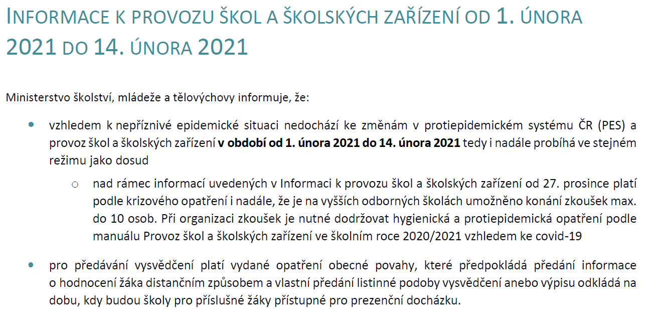 provoz školy od 1.2.2021